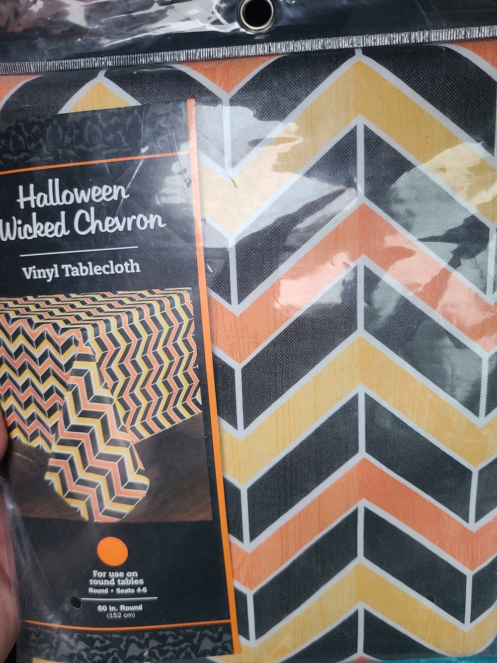 Halloween Wicked Chevron Vinyl Tablecloth - Orange, Yellow, Black